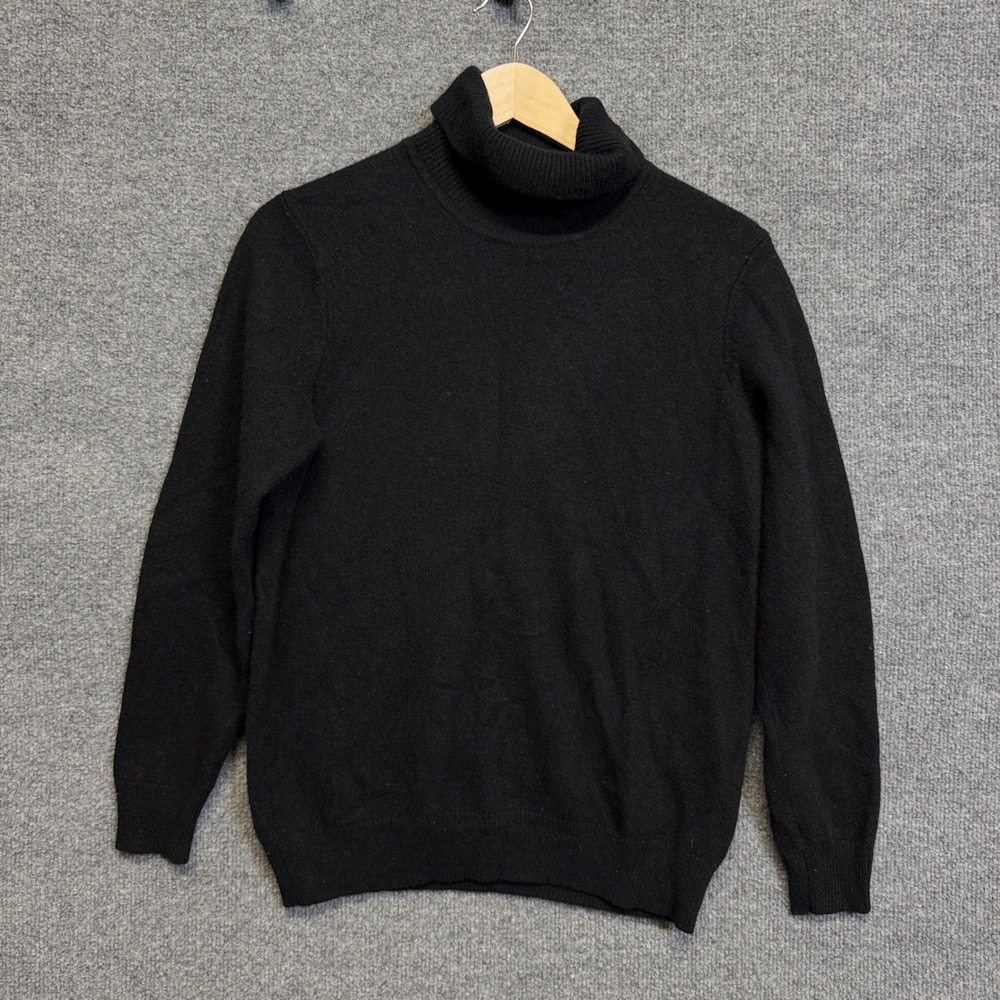 Uniqlo Womens Large Sweater Wool Black Ribbed Turtleneck Pullover Minimalist